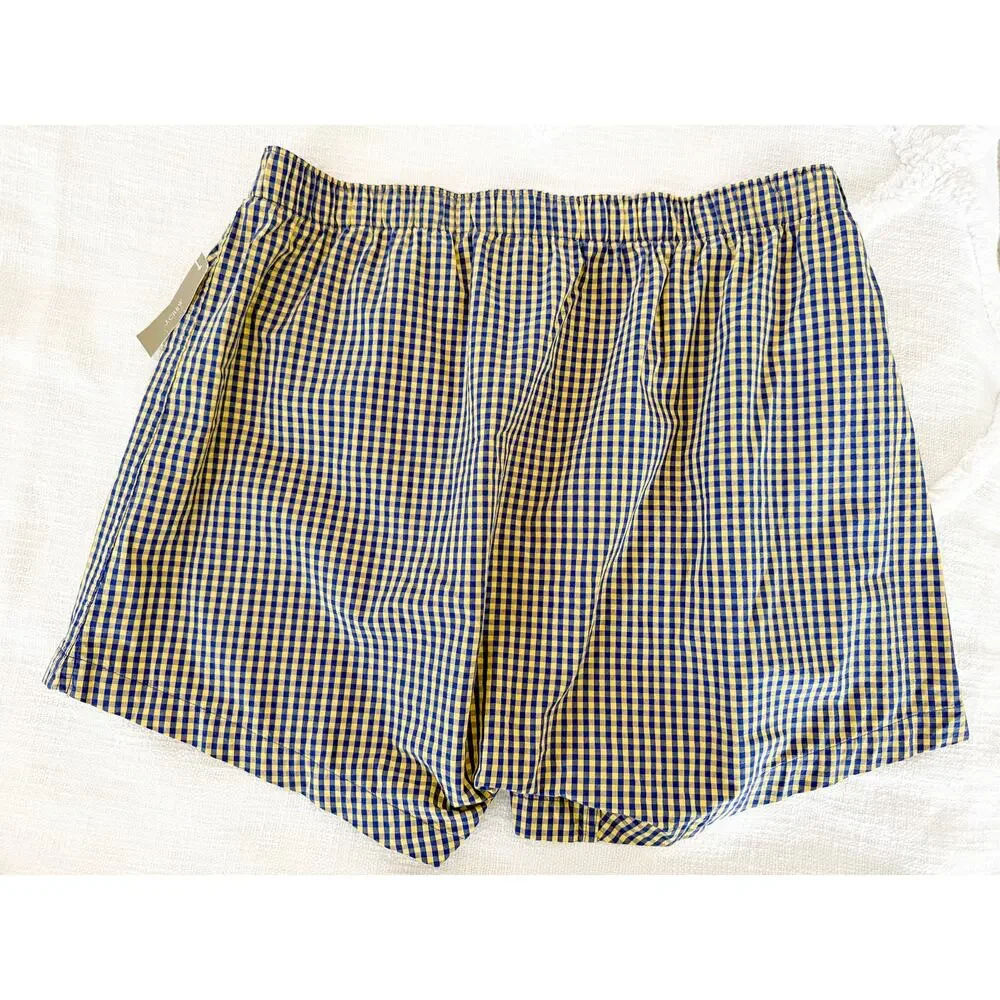 J.Crew | NWT Blue Yellow Gingham Cotton Boxers | Men’s Size L